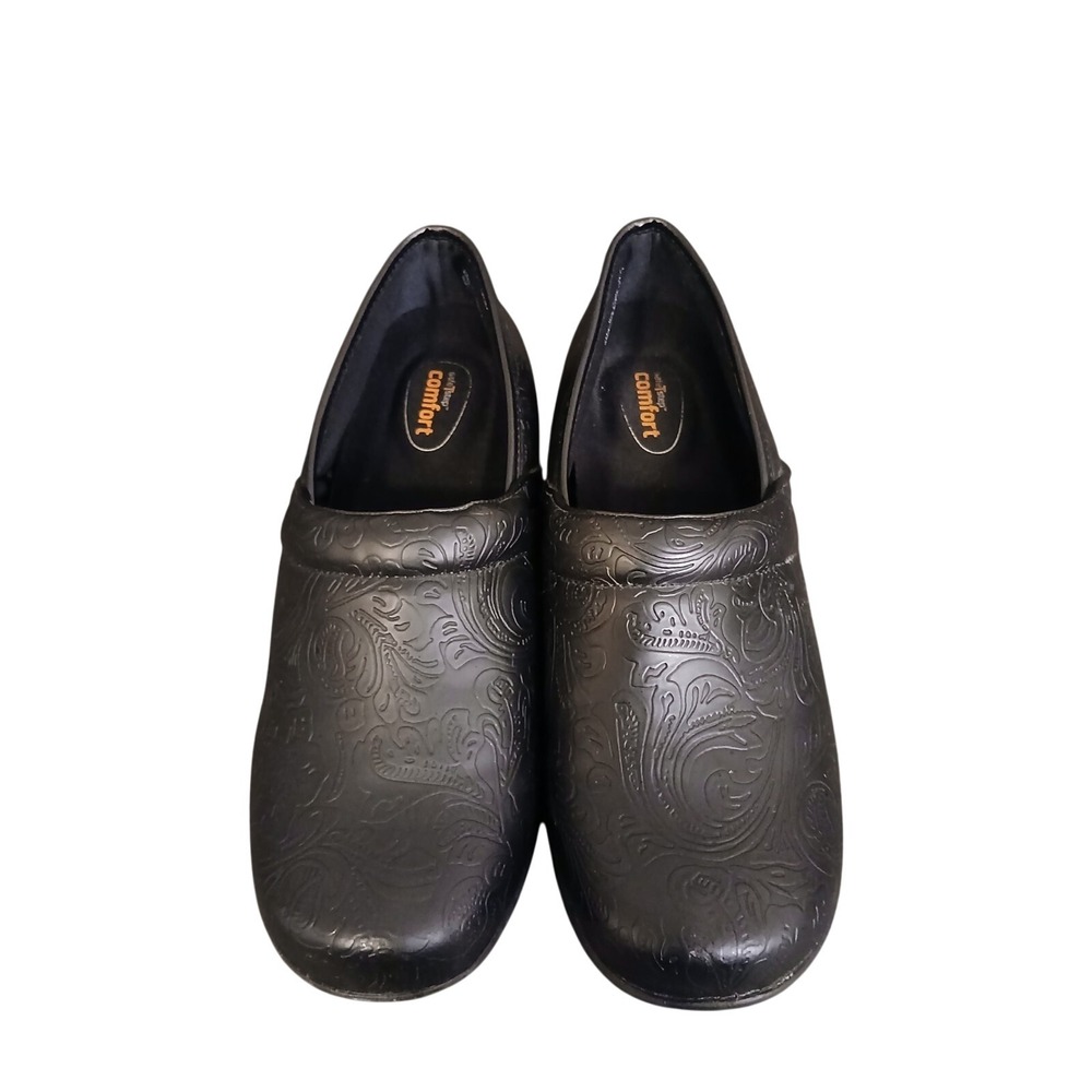 Safe T Step Sz 8‎ Comfort Floral Black Embossed Clogs Slip/Oil Resistant #1020